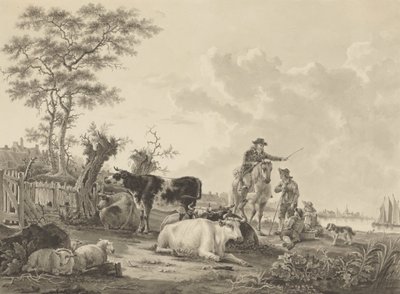 Landscape with Cattle, Sheep, and Herders by Jacob van Strij